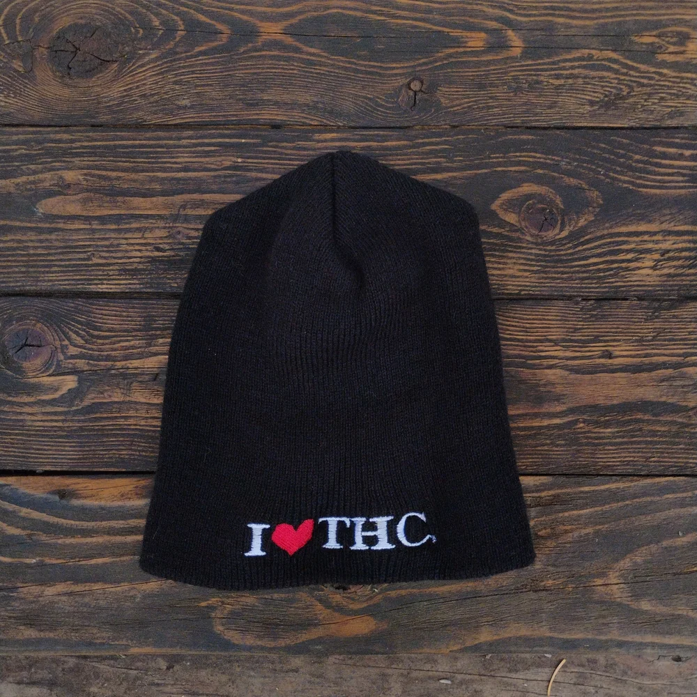 THC Black I Love THC TOBOGGAN KNIT VINTAGE BEANIE SKULL HAT SK8 CAP NWOT